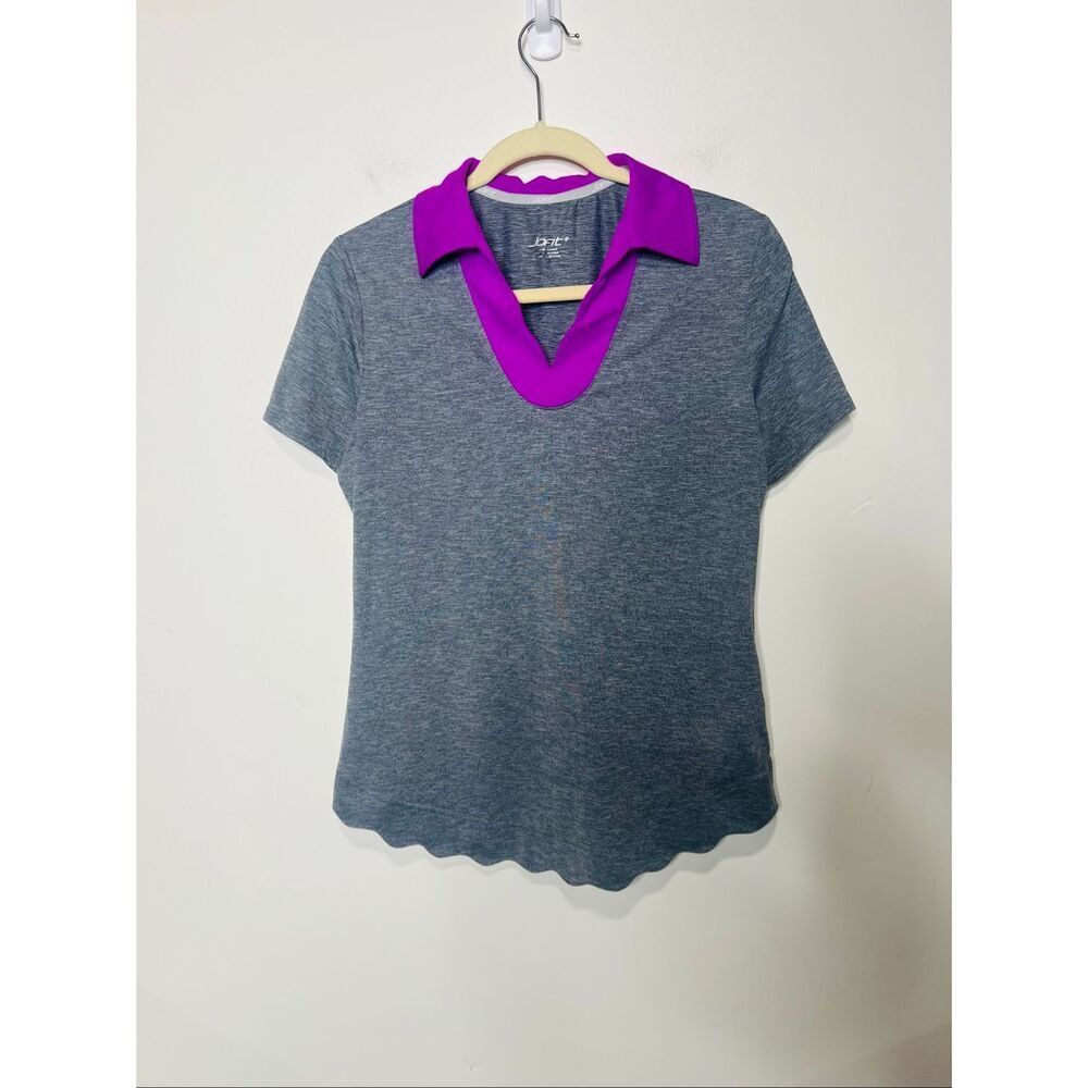 JoFit Gray Purple Golf Polo SHirt Scalloped Hem Sz M